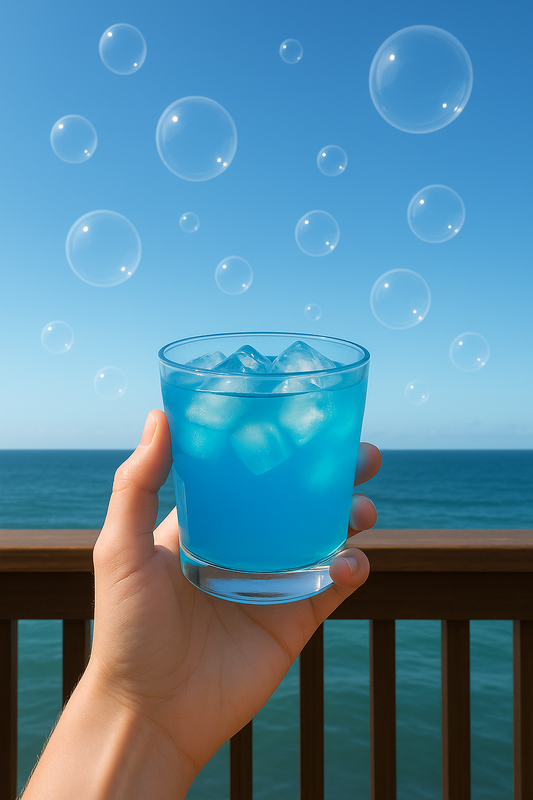 Small iced glass of bubblemist loaded tea