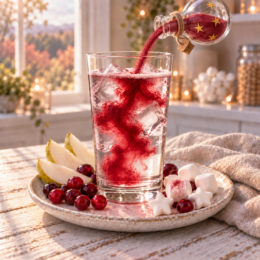 Water pouring into Frosted Thicket cranberry pear loaded tea