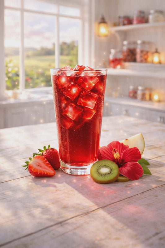 kiwi kiss loaded tea strawberry kiwi pear hibiscus drink