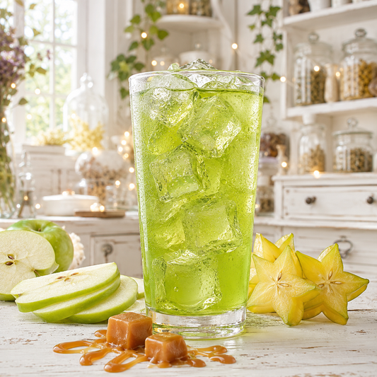 Hex Brew green apple starfruit caramel loaded tea served over ice