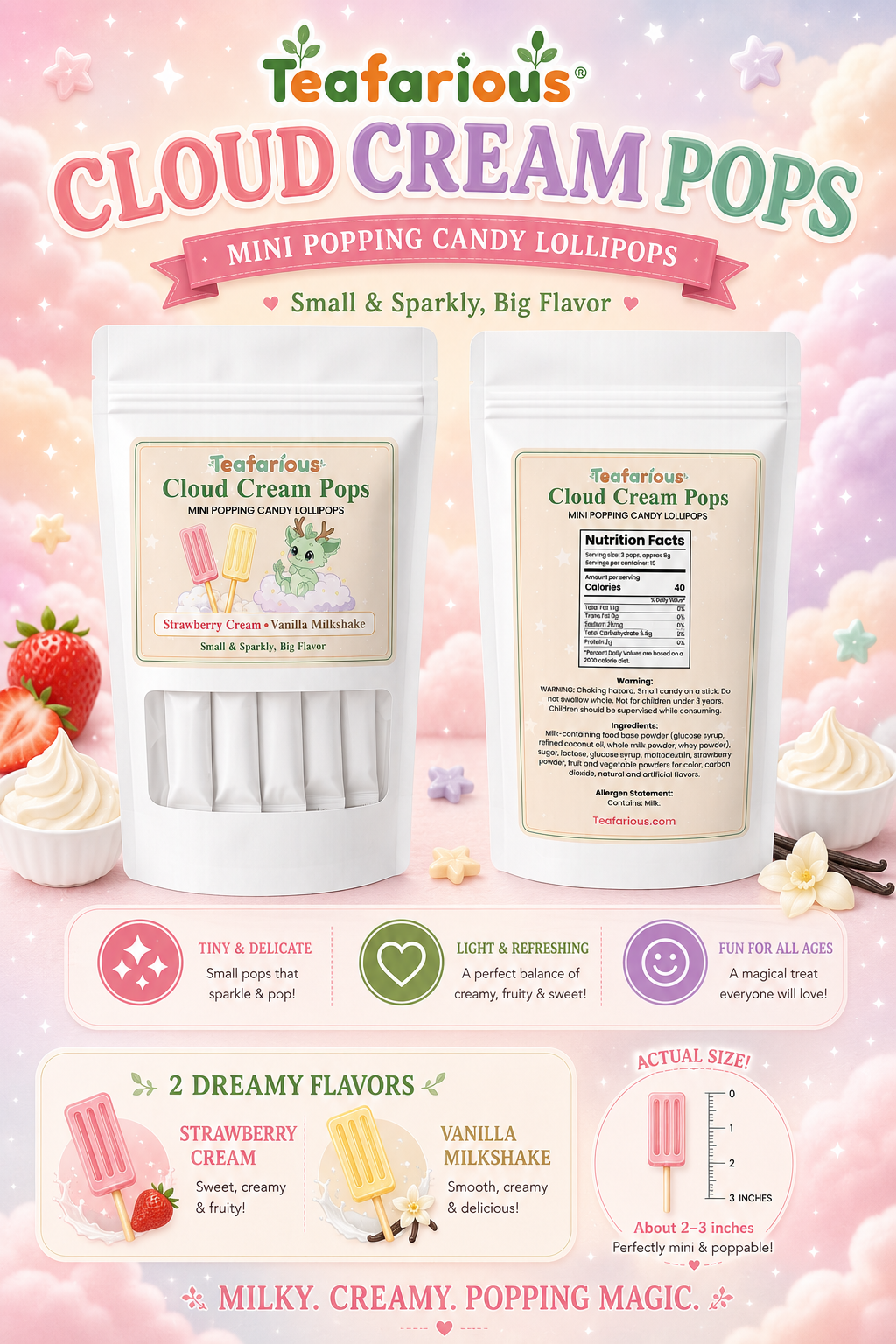 Cloud Cream Pops – Mini Popping Candy Lollipops