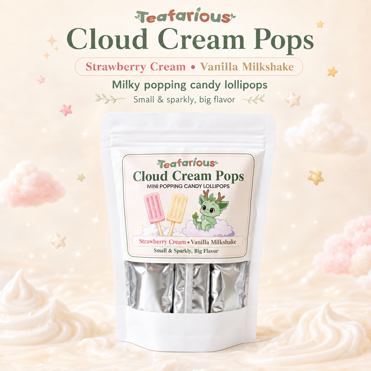Cloud Cream Pops – Strawberry & Vanilla Milkshake Popping Candy Lollipops