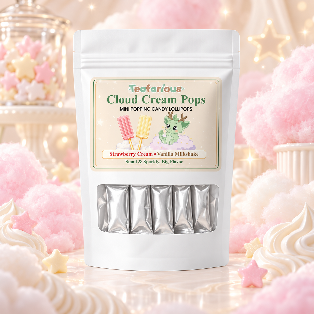 Cloud Cream Pops – Strawberry & Vanilla Milkshake Popping Candy Lollipops