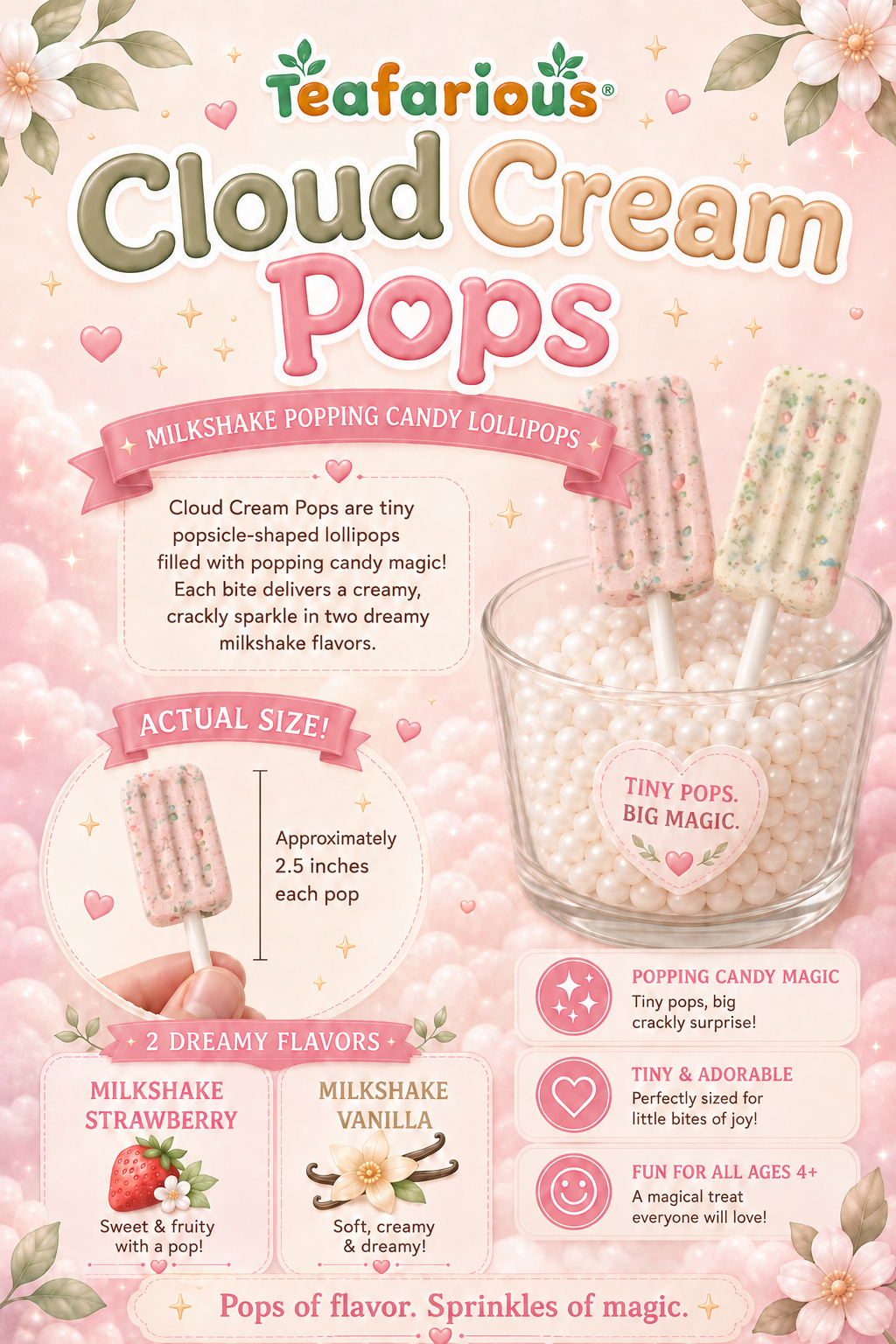 Cloud Cream Pops – Strawberry & Vanilla Milkshake Popping Candy Lollipops