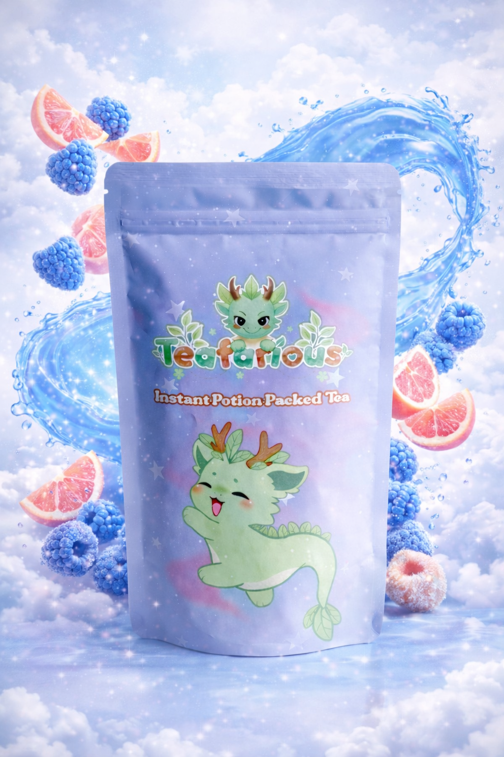 Skydrop Pink Grapefruit Blue Raspberry Cotton Candy Loaded Tea with teafarious brand packaging
