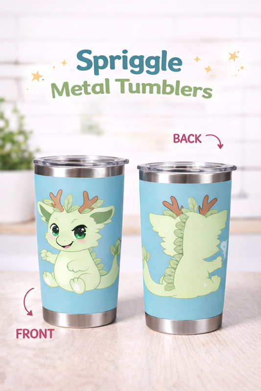 Spriggle Metal Tumbler – Cute Dragon Cup | Teal Blue Insulated Drink Tumbler | Free Tea Stick Included