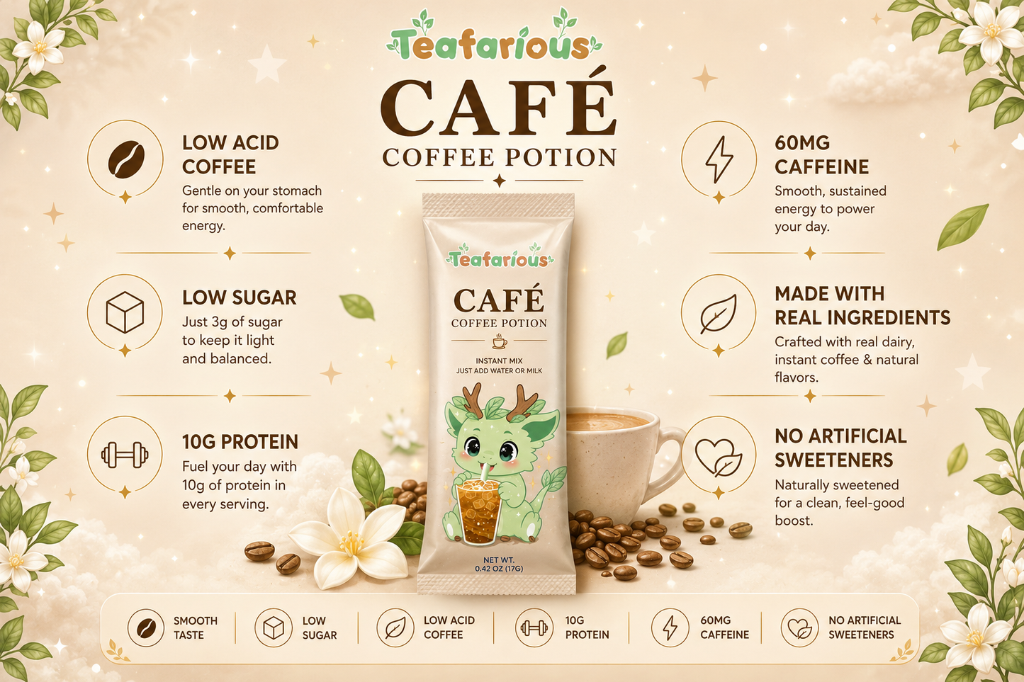Blueberry Cobbler Café Coffee Potion | 60 MG Caffeine Instant Coffee