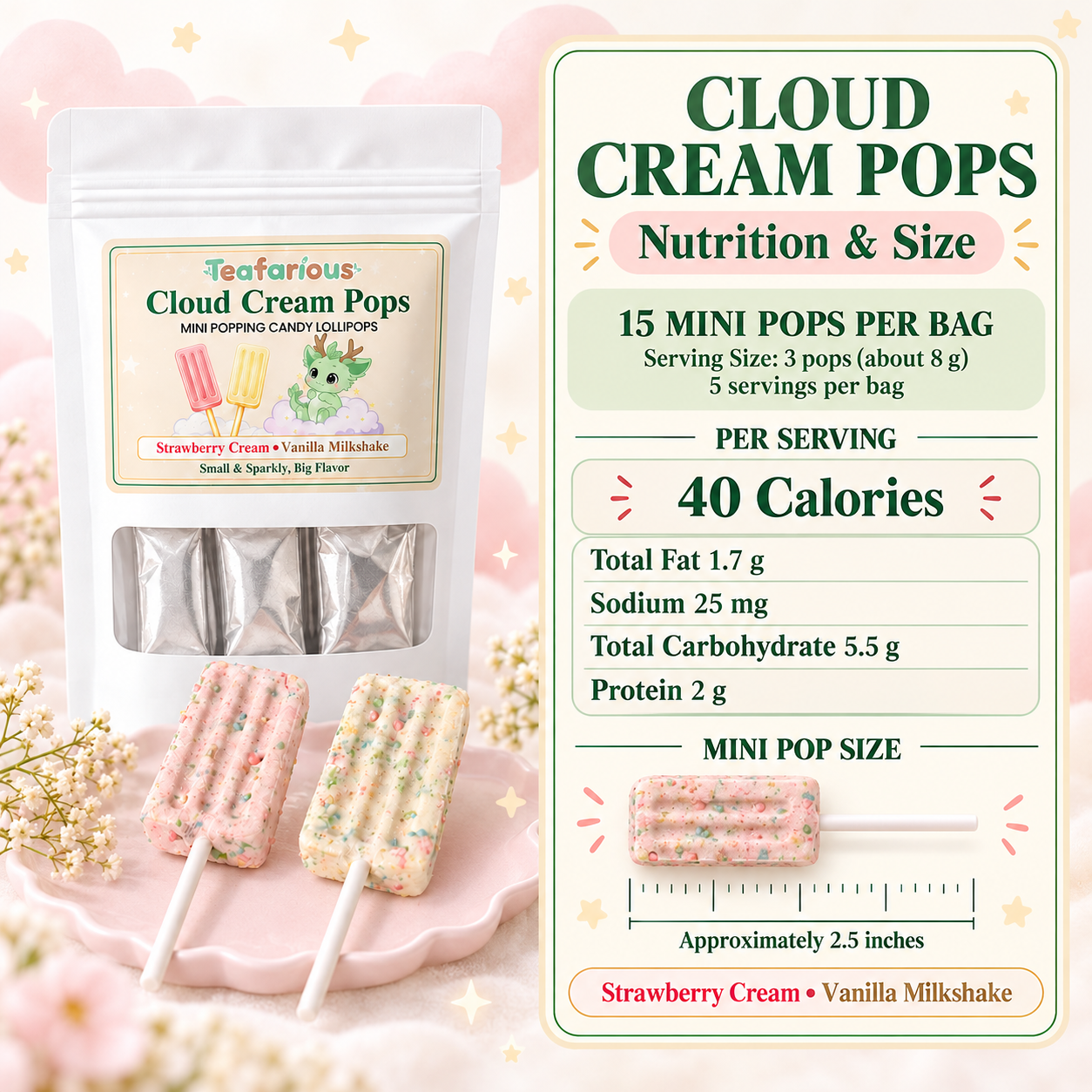 Cloud Cream Pops – Strawberry & Vanilla Milkshake Popping Candy Lollipops