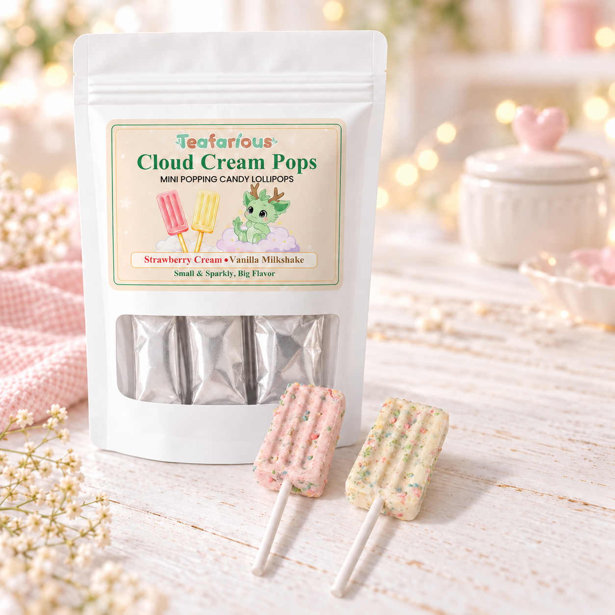 Cloud Cream Pops – Strawberry & Vanilla Milkshake Popping Candy Lollipops