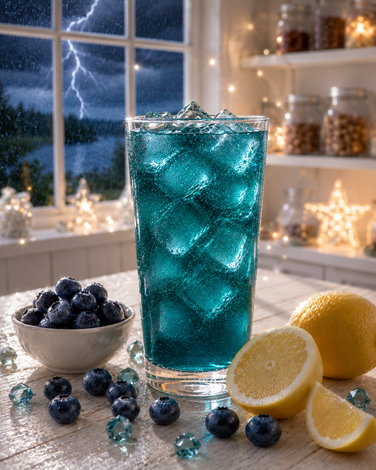 Stormy Nights blueberry agave citrus loaded tea served over ice